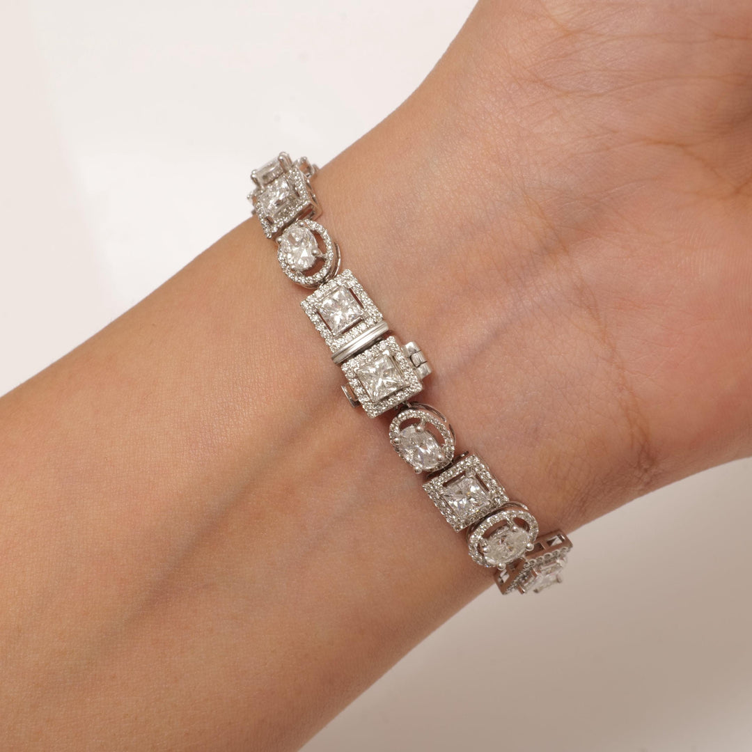 Geometric Natural Diamond Cluster Bracelet: 14k Solid Gold Halo Wedding Bracelet, IGI Certified, Ready To Ship