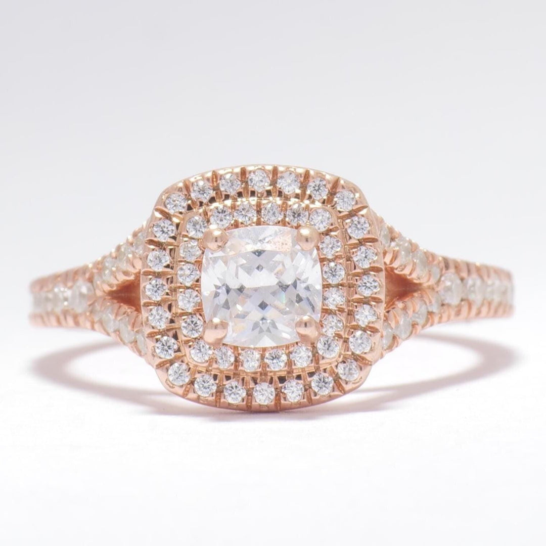 IGI Certified Lab Grown Solitaire Diamond Ring: 14K Solid Gold Square Double Halo Proposal Ring