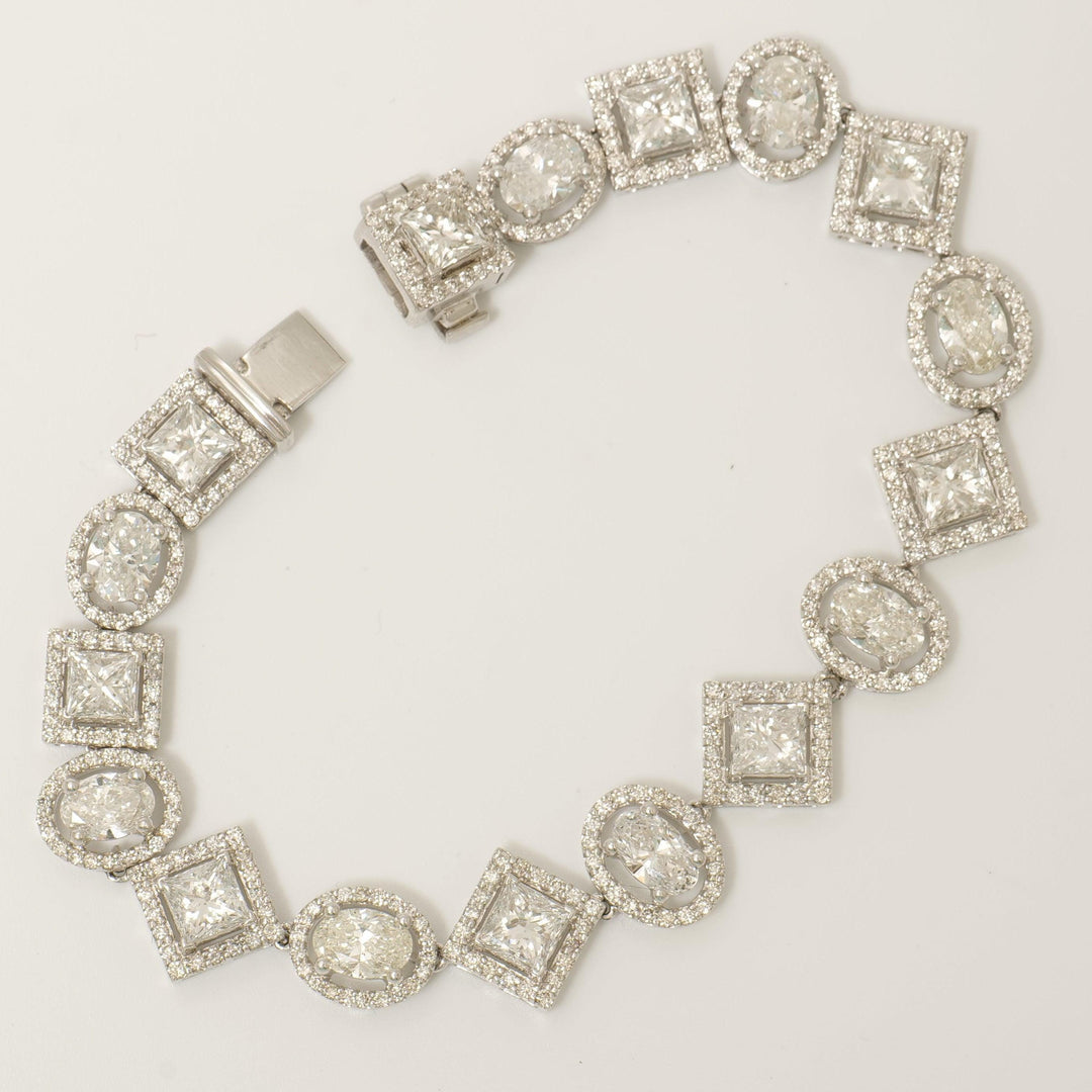 Geometric Natural Diamond Cluster Bracelet: 14k Solid Gold Halo Wedding Bracelet, IGI Certified, Ready To Ship