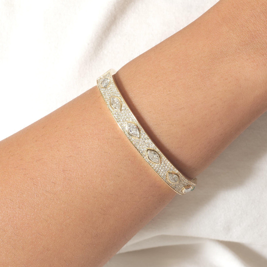 Marquise Diamond Bangle Bracelet: 14K Solid Gold Pave Statement Jewellery, Certified Jewelry