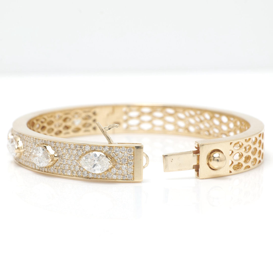 Marquise Diamond Bangle Bracelet: 14K Solid Gold Pave Statement Jewellery, Certified Jewelry