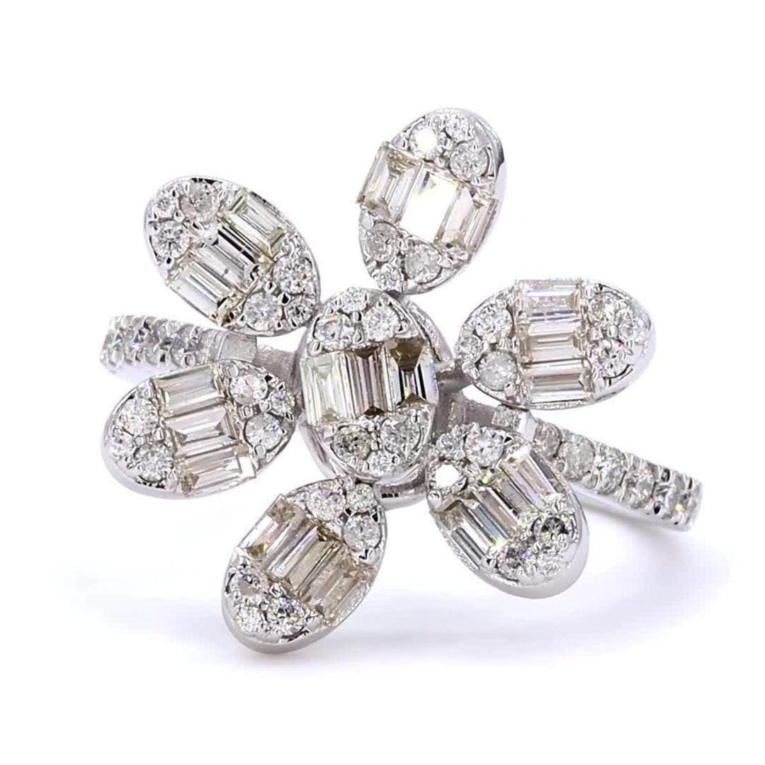 Floral Natural Diamond Cluster Ring: 14k Solid Gold Cocktail Statement Jewellery, Certified Jewelry