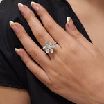 Load image into Gallery viewer, Floral Natural Diamond Cluster Ring: 14k Solid Gold Cocktail Statement Jewellery, Certified Jewelry
