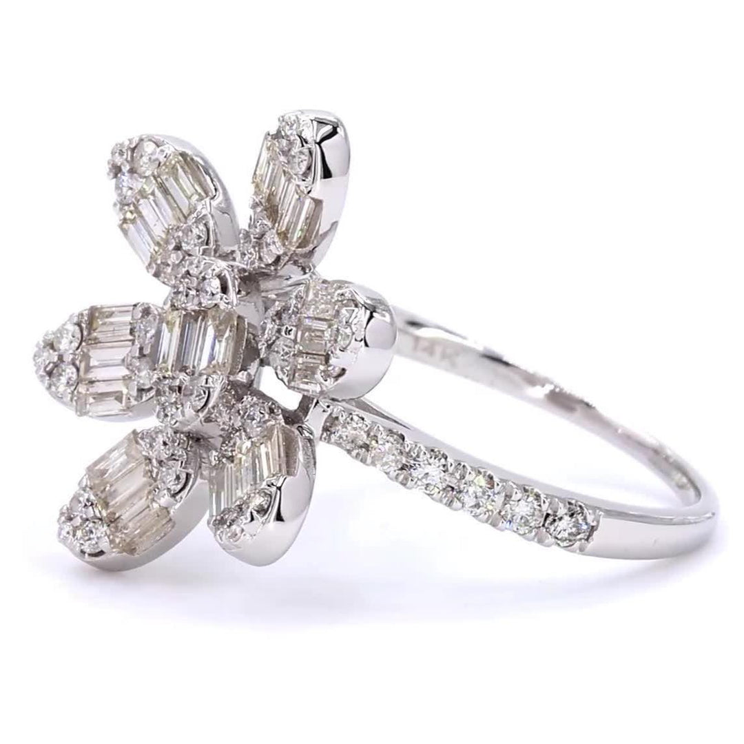 Floral Natural Diamond Cluster Ring: 14k Solid Gold Cocktail Statement Jewellery, Certified Jewelry