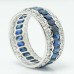 Load image into Gallery viewer, Natural Blue Sapphire &amp; Diamond Band Ring: 14k Solid Gold Eternity Gemstone Stackable Ring, Certified Jewelry
