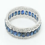 Load image into Gallery viewer, Natural Blue Sapphire &amp; Diamond Band Ring: 14k Solid Gold Eternity Gemstone Stackable Ring, Certified Jewelry
