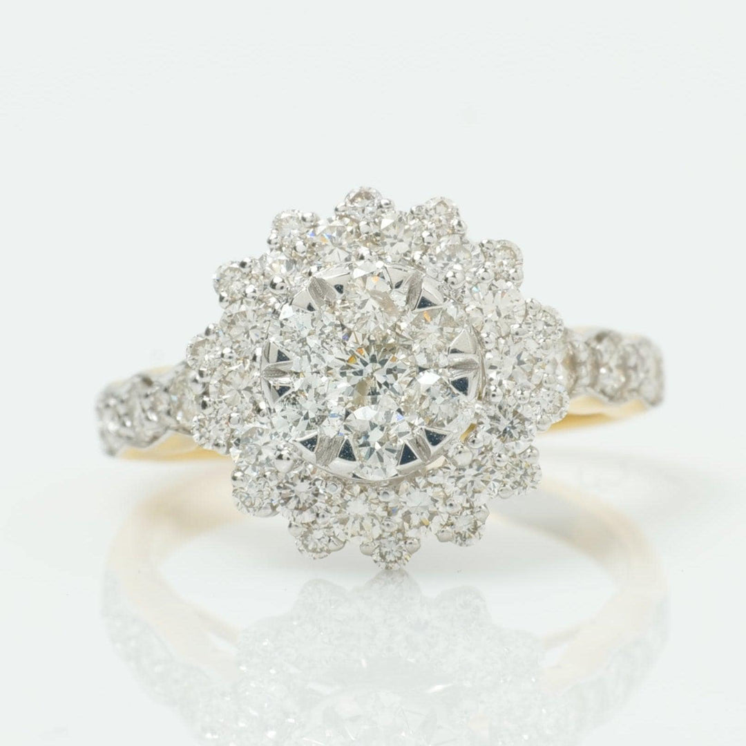 Floral Halo Cluster Natural Diamond Ring: 14k Solid Gold Engagement Proposal Jewellery, Certified Jewelry