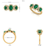 Load image into Gallery viewer, Natural Oval Emerald &amp; Diamond Band Ring: 14k Solid Gold Halo Three Stone Gemstone Jewellery, Certified Jewelry
