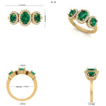 Load image into Gallery viewer, Natural Oval Emerald &amp; Diamond Band Ring: 14k Solid Gold Halo Three Stone Gemstone Jewellery, Certified Jewelry
