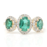 Load image into Gallery viewer, Natural Oval Emerald &amp; Diamond Band Ring: 14k Solid Gold Halo Three Stone Gemstone Jewellery, Certified Jewelry
