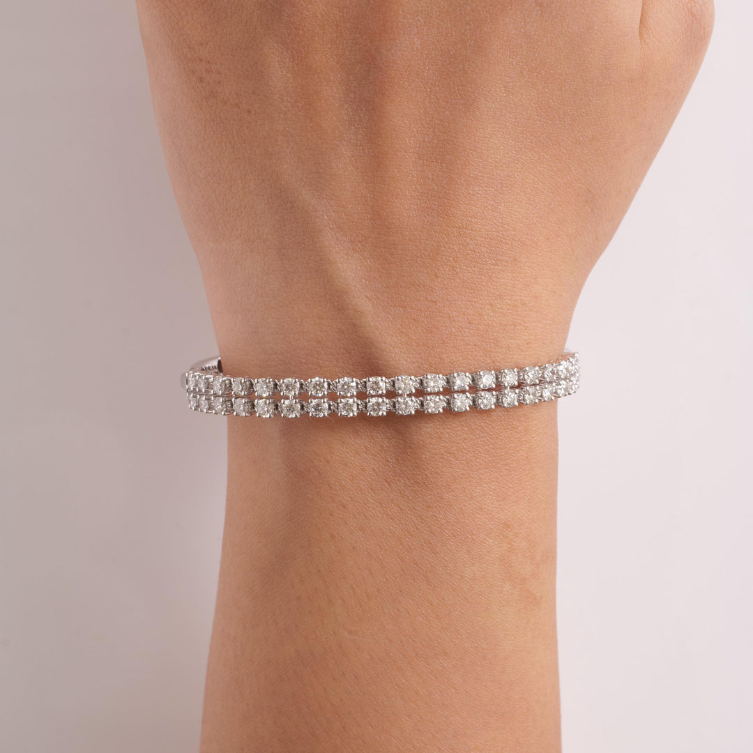Double Row Natural Diamond Bangle: 14k Solid Gold Statement Jewellery, Certified Jewelry