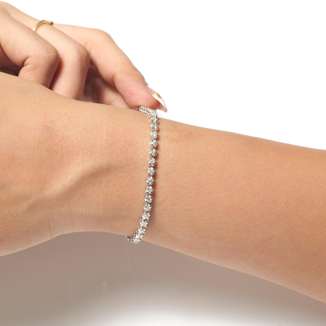 Linear Natural Diamond Tennis Bracelet: 14k Solid Gold Prong Stacking Wedding Jewellery, Certified Jewelry