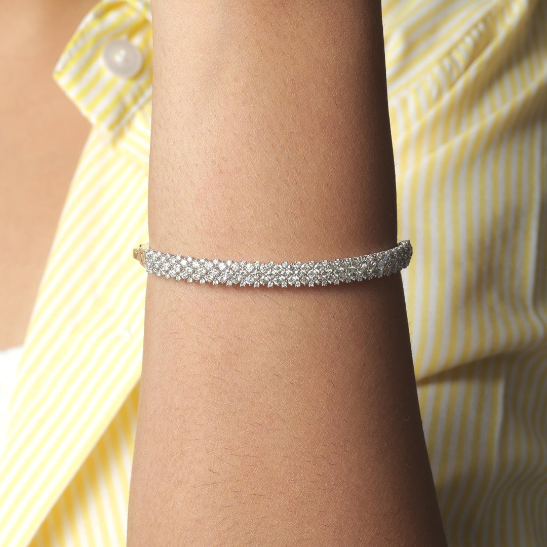 Pavé Lattice Natural Diamond Bangle Bracelet: 14k Solid Gold Statement Stackable Jewellery, Certified Jewelry