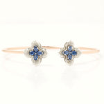 Load image into Gallery viewer, Floral Natural Sapphire &amp;Diamond Bracelet, 14k Solid Gold Open Cuff Stackable Jewellery, Certified Jewelry
