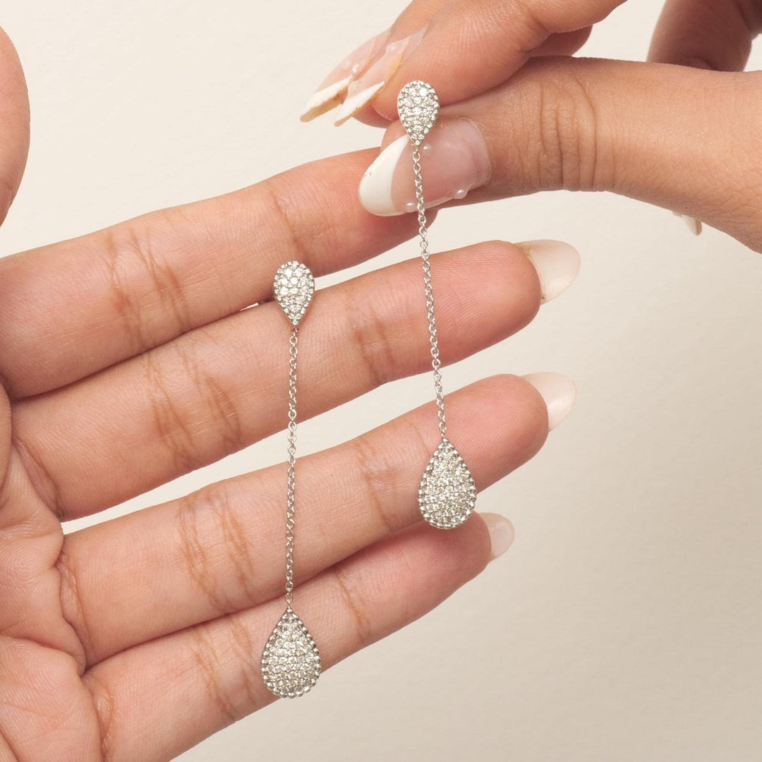 Teardrop Chain Natural Diamond Drop Earrings: 14k Solid Gold Long Dangle Earrings, Certified Earrings