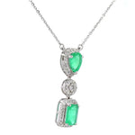 Load image into Gallery viewer, Natural Emerald Drop Halo Diamond Necklace: 14k Solid Gold Fancy Gemstone Stackable Jewellery, Certified Jewelry

