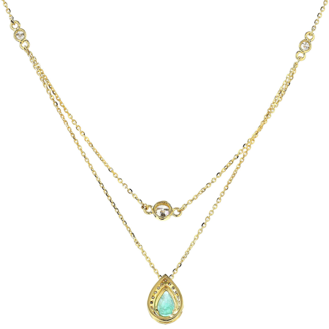 Natural Emerald Layered Diamond Stacking Necklace: 14k Solid Gold Pear Gemstone Jewellery, Certified Jewelry