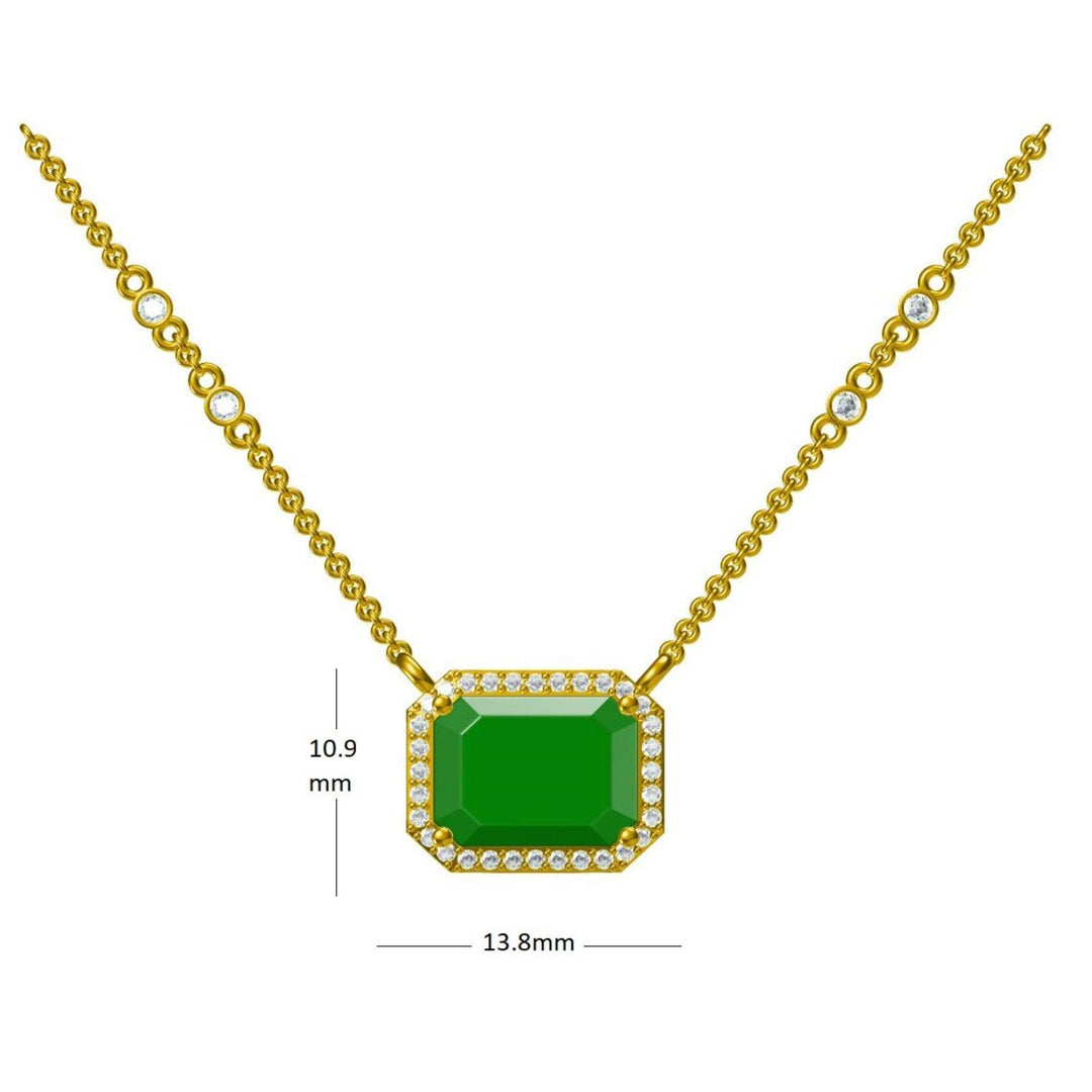 Natural Emerald Halo Diamond Station Necklace, 14k Solid Gold Gemstone Layering Jewellery, Certified Jewelry