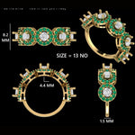 Load image into Gallery viewer, Circle Natural Emeralds and Diamond Halo Band Ring: 14k Solid Gold Gemstone Statement Ring, Certified Jewelry
