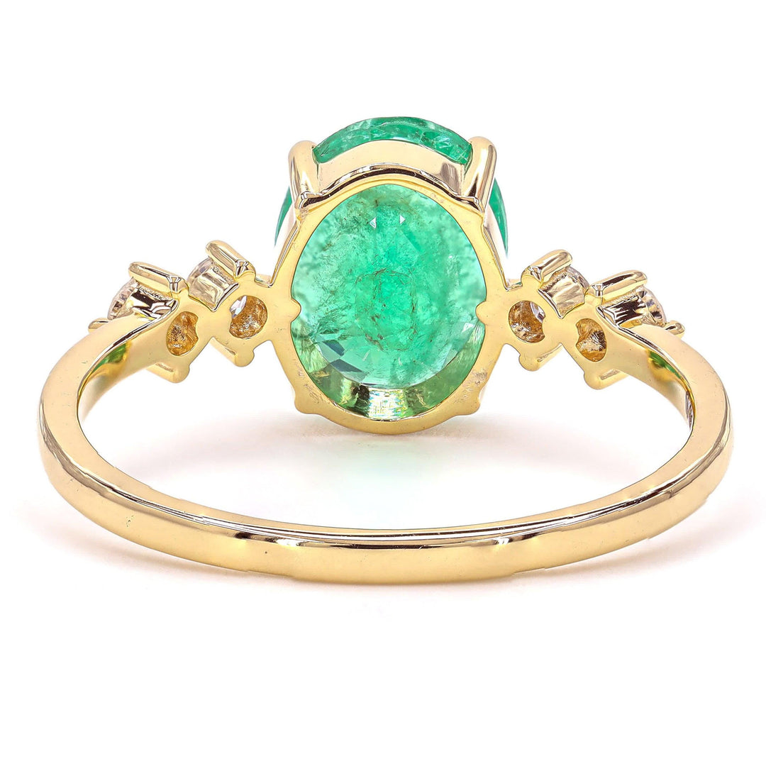 Natural Oval Emerald & Diamond Promise Ring: 14k Solid Gold Gemstone Engagement Jewellery, Certified Jewelry