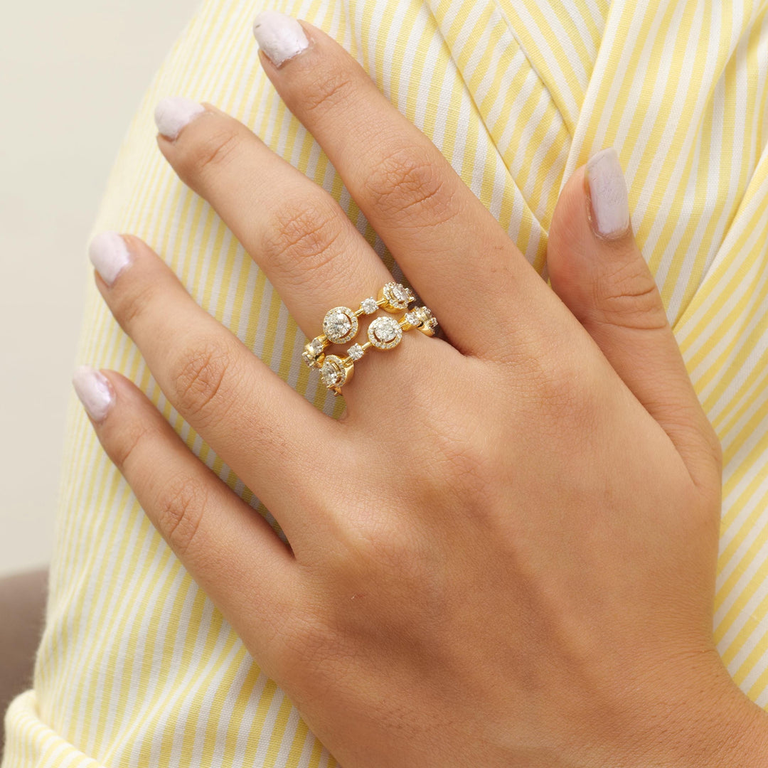 Halo Wide Natural Diamond Halo Band Ring: 14k Solid Gold Cluster Stacking Jewellery, Certified Jewelry