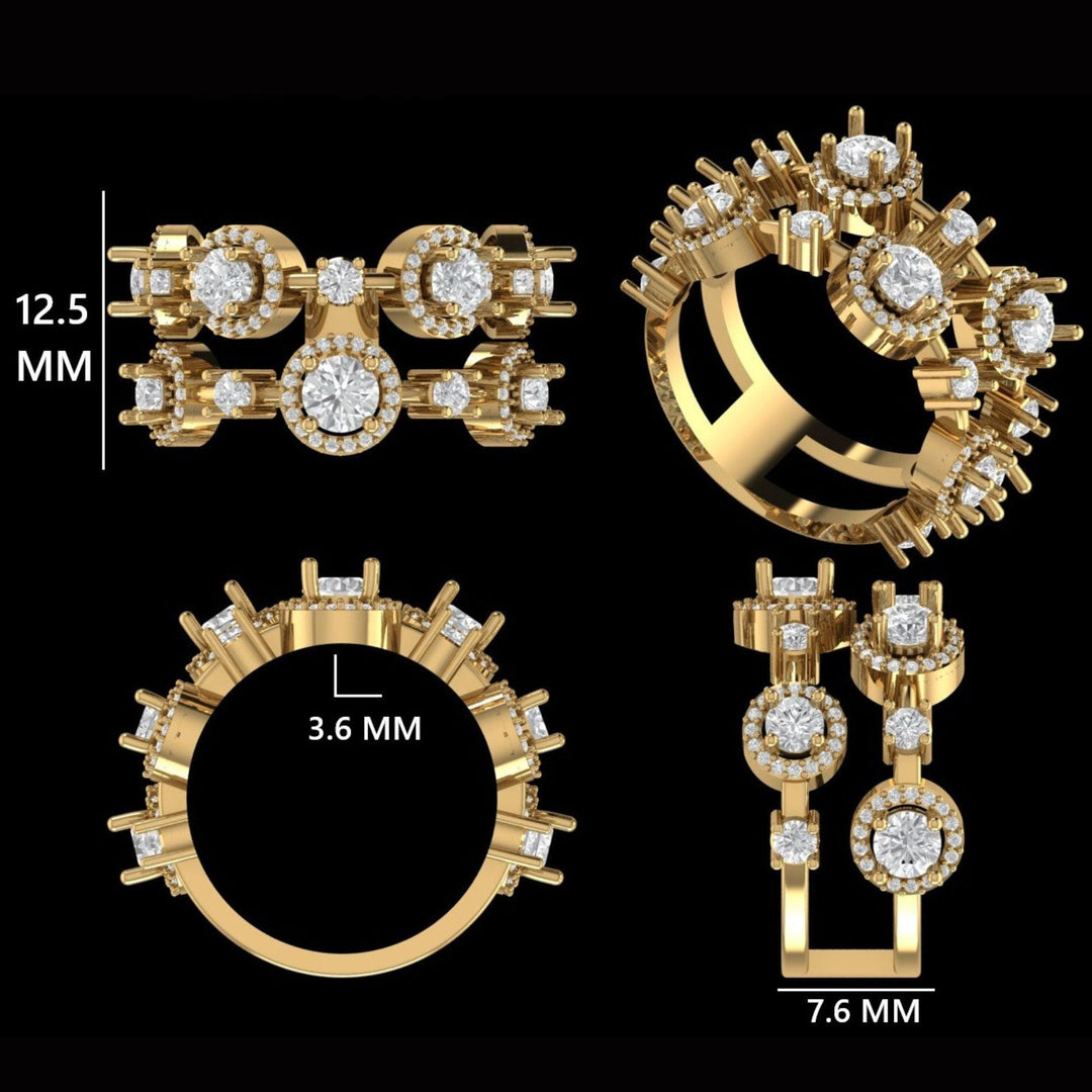 Halo Wide Natural Diamond Halo Band Ring: 14k Solid Gold Cluster Stacking Jewellery, Certified Jewelry