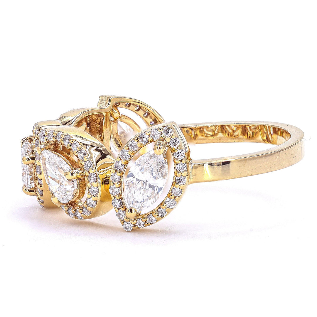 Fancy Diamond Band, 14k Solid Gold, Natural Diamonds, Multi Stone Halo Ring, Statement Jewellery, Stacking Band, Certified Jewelry