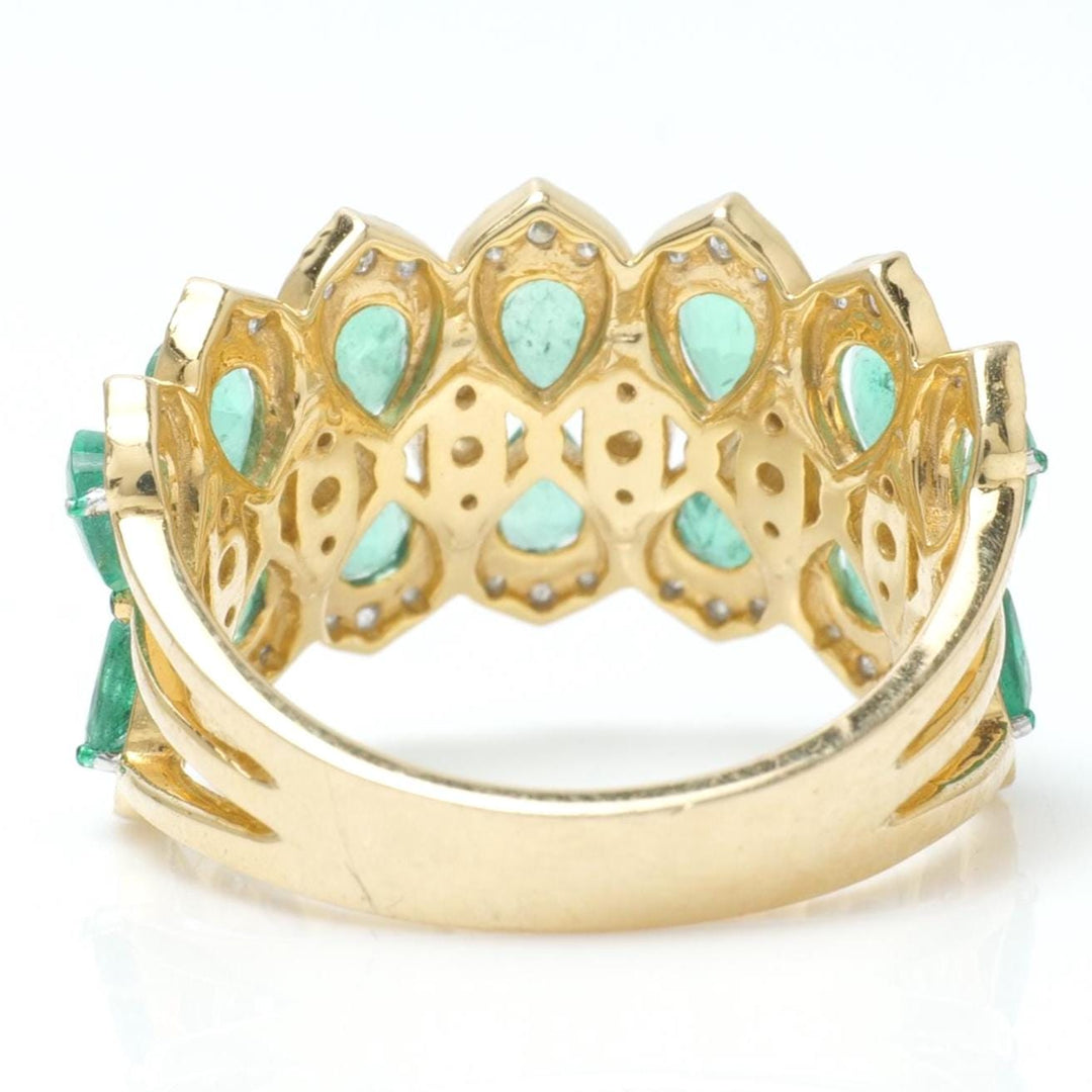 Natural Emerald Cluster Diamond Ring, 14k Solid Gold Wide Cocktail Band Jewellery, Certified Jewelry