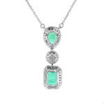 Load image into Gallery viewer, Natural Emerald Drop Halo Diamond Necklace: 14k Solid Gold Fancy Gemstone Stackable Jewellery, Certified Jewelry
