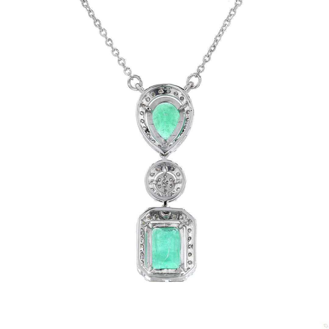 Natural Emerald Drop Halo Diamond Necklace: 14k Solid Gold Fancy Gemstone Stackable Jewellery, Certified Jewelry