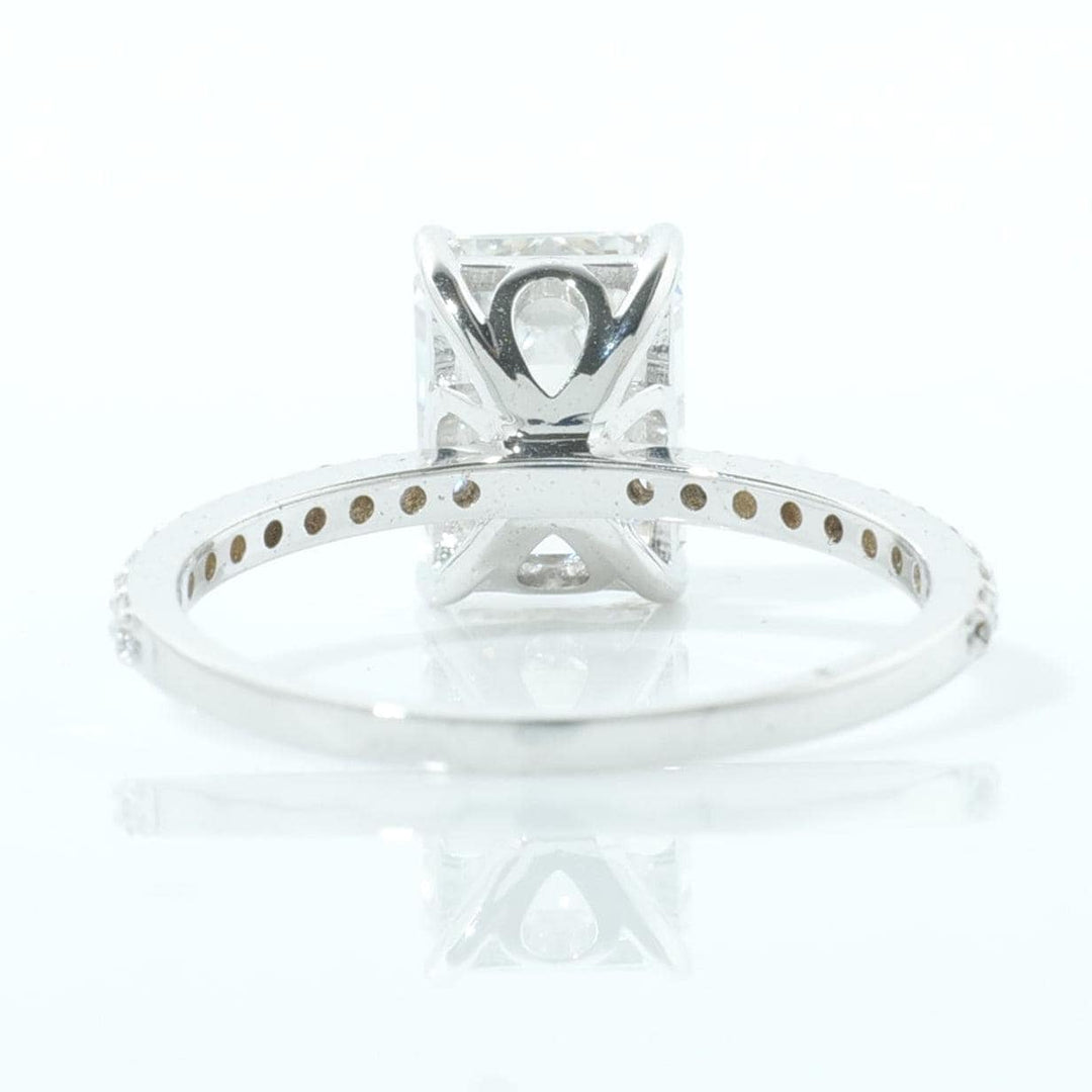 IGI Certified Emerald Cut Lab Grown Diamond Ring: 14k Solid Gold Solitaire Pavé Band Wedding Jewelry
