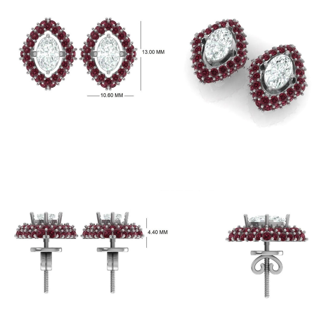 Marquise Natural Emerald & Diamond Stud Earrings: 14k Solid Gold Gemstone Halo Studs Jewellery, Certified Jewelry