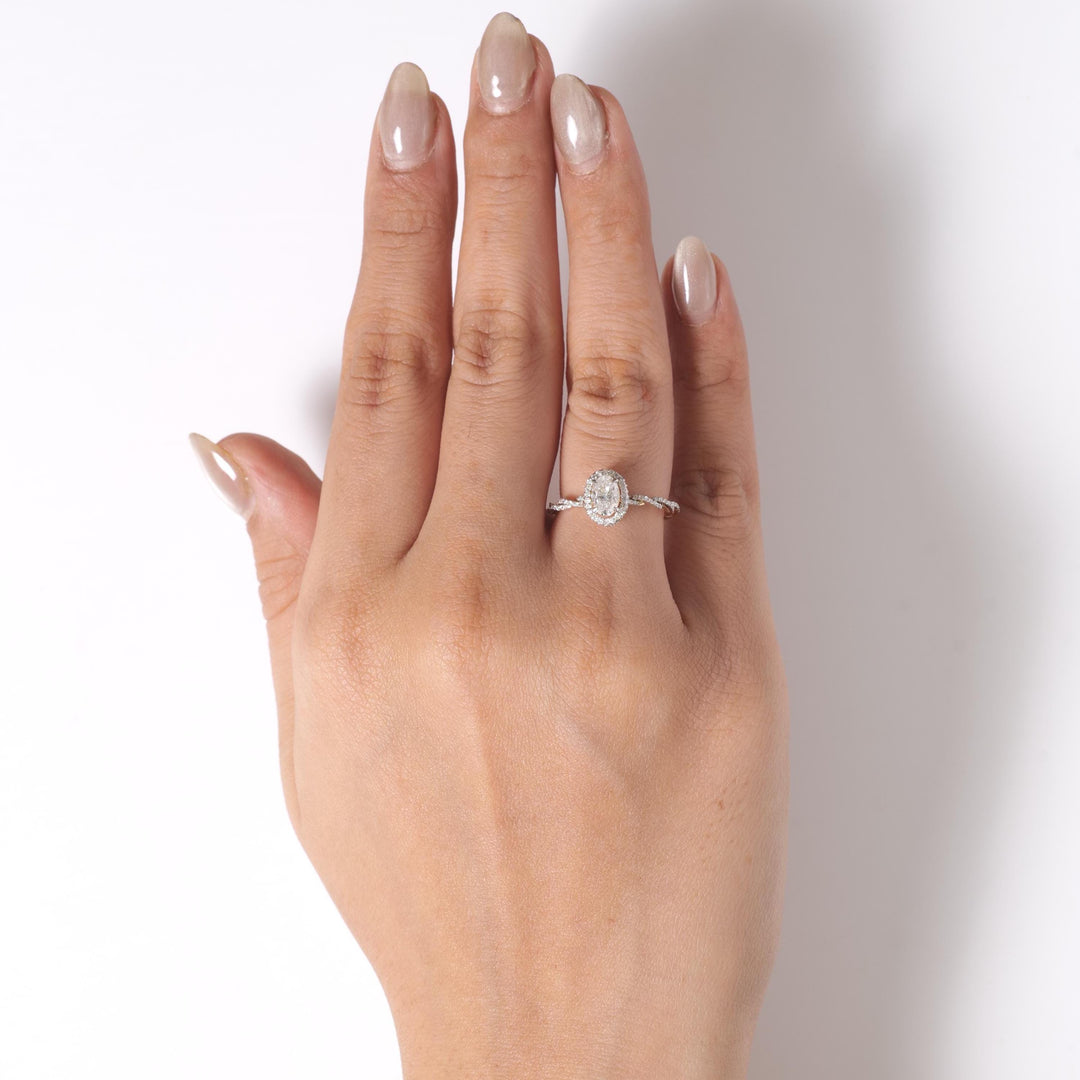 Oval Halo Natural Diamond Ring: 14k Solid Gold Twisted Band Wedding Ring, Certified Jewelry
