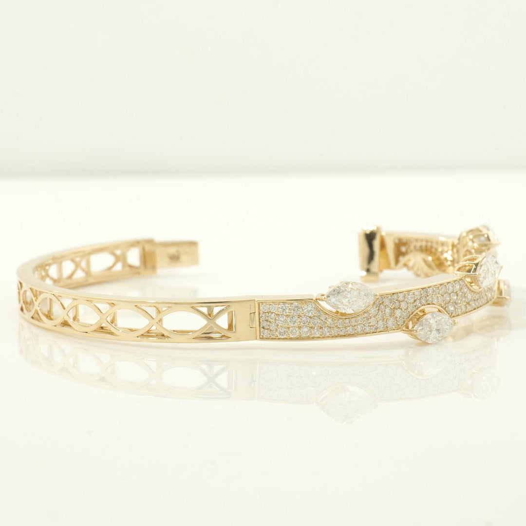 Marquise Natural Diamond Bangle Bracelet, 14k Solid Gold Pave Cuff Bracelet, Certified Jewelry