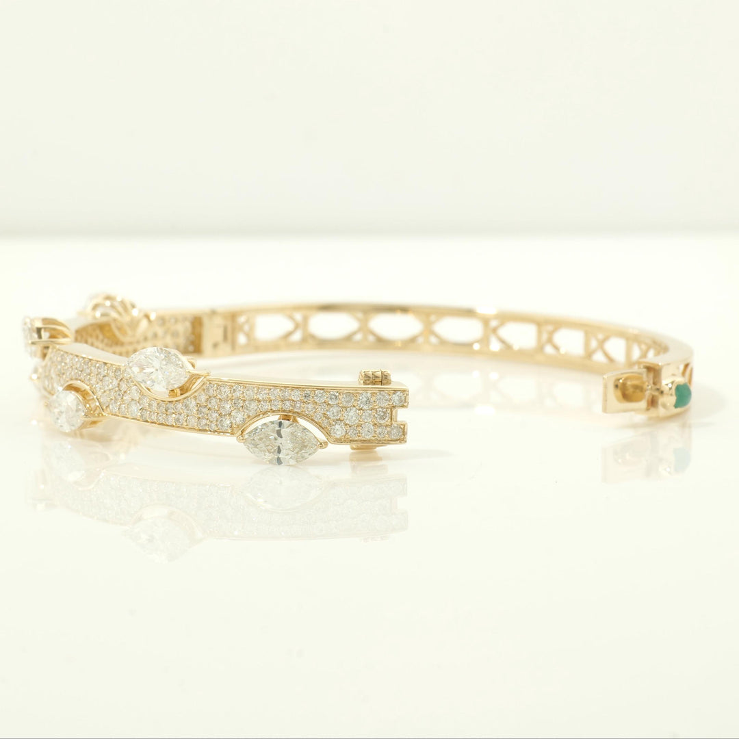 Marquise Natural Diamond Bangle Bracelet, 14k Solid Gold Pave Cuff Bracelet, Certified Jewelry