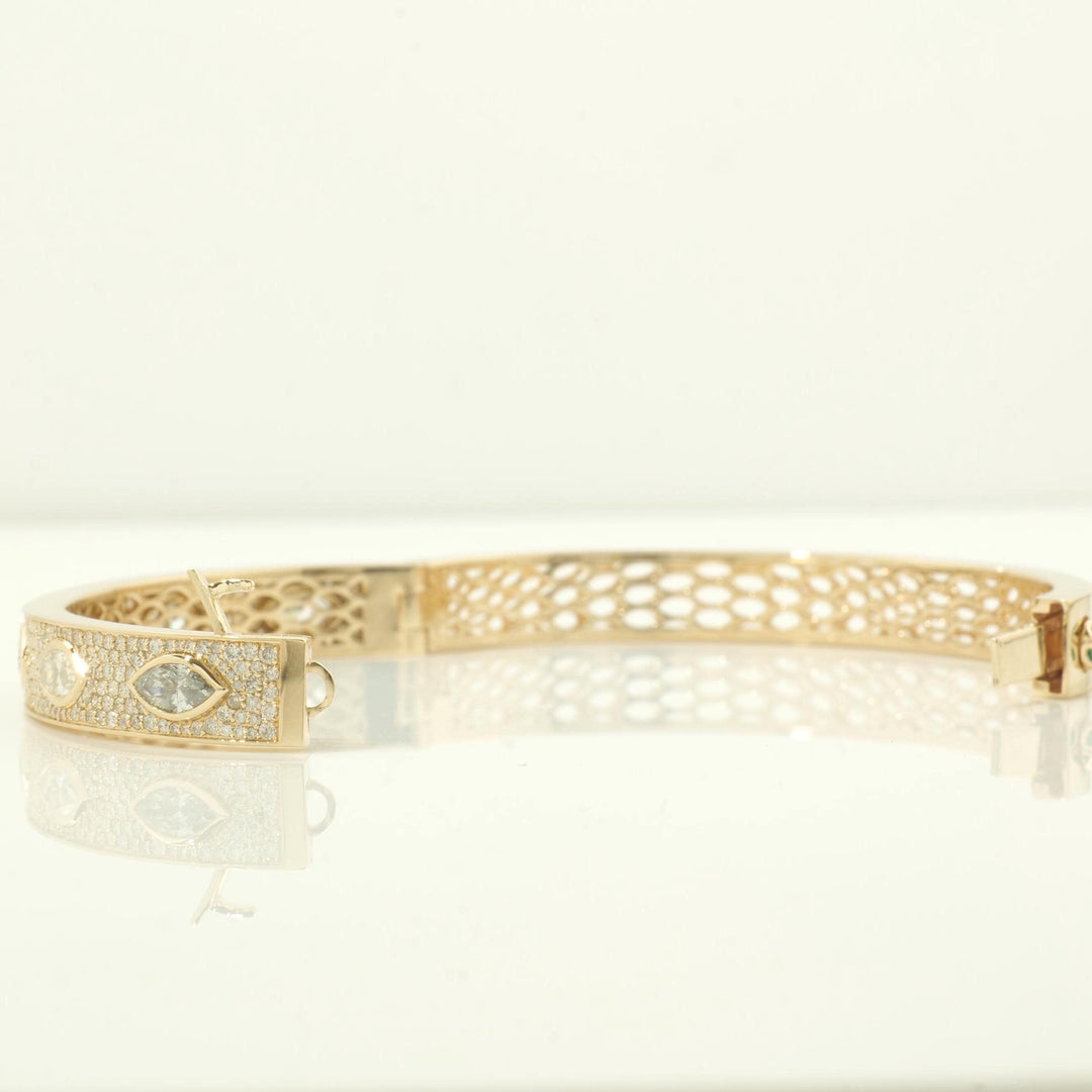 Marquise Diamond Bangle Bracelet: 14K Solid Gold Pave Statement Jewellery, Certified Jewelry