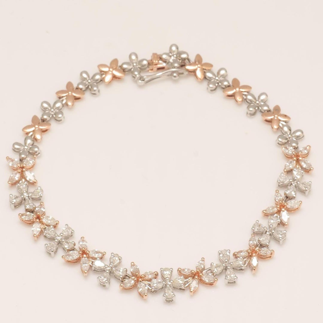 Floral Link Diamond Tennis Bracelet, 14k Solid Gold, Fancy Natural Diamonds, Two-Toned Bracelet, Stackable Statement Jewelry