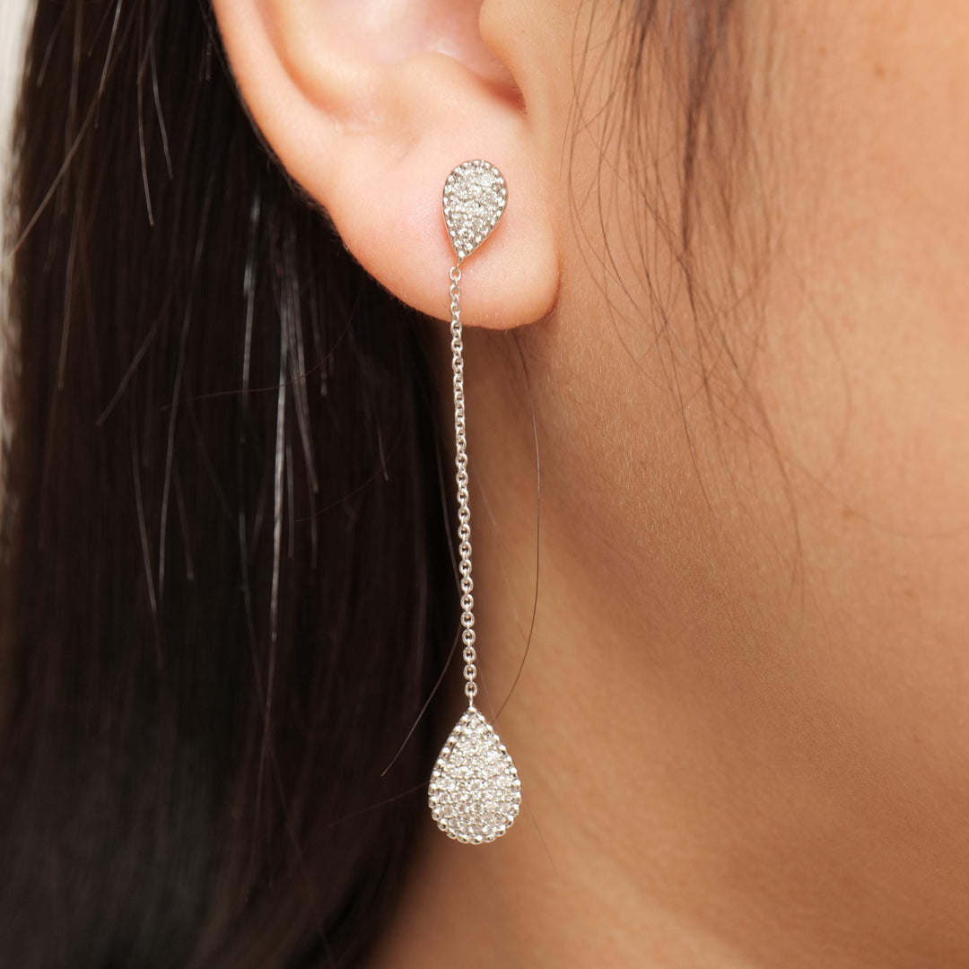 Teardrop Chain Natural Diamond Drop Earrings: 14k Solid Gold Long Dangle Earrings, Certified Earrings
