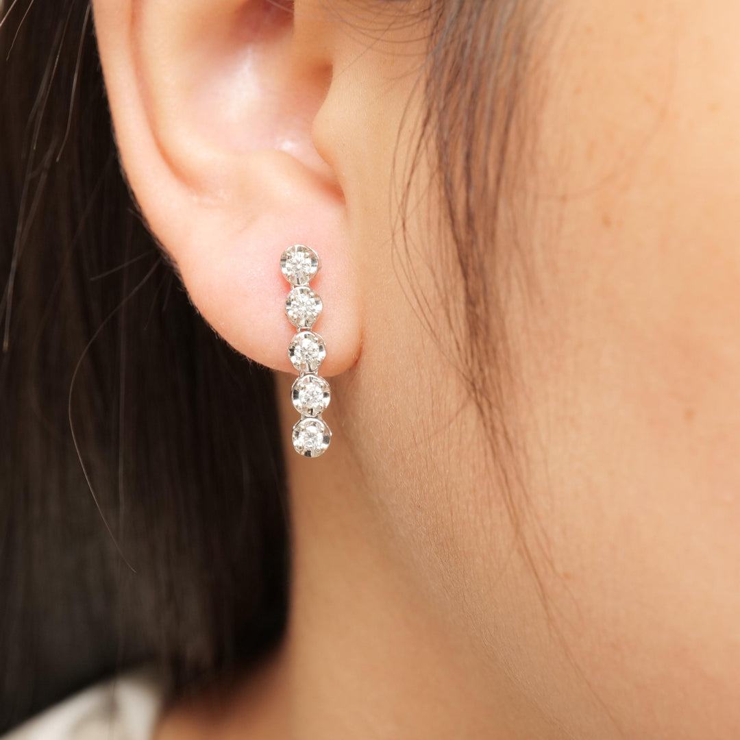 Linear Natural Diamond Drop Earrings: 14k Solid Gold Minimal Dangle Earrings, Certified Jewelry