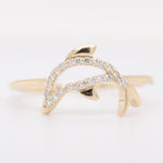 Load image into Gallery viewer, Dolphin Natural Diamond Stackable Animal Ring: 14k Solid Gold Fish Jewellery, Certified Jewelry
