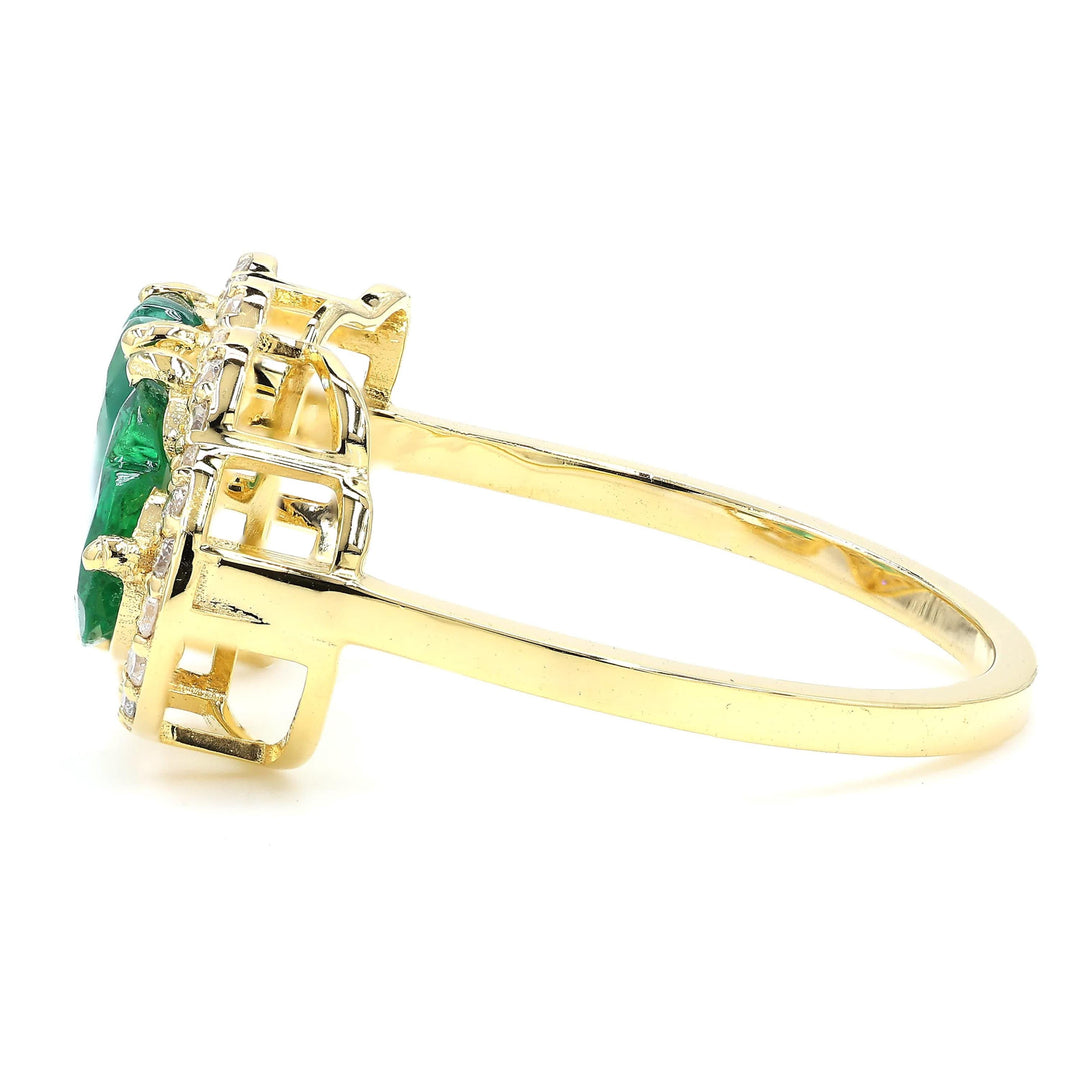Heart Natural Emerald Diamond Open Band Ring: 14k Solid Gold Halo Gemstone Jewellery, Certified Jewelry