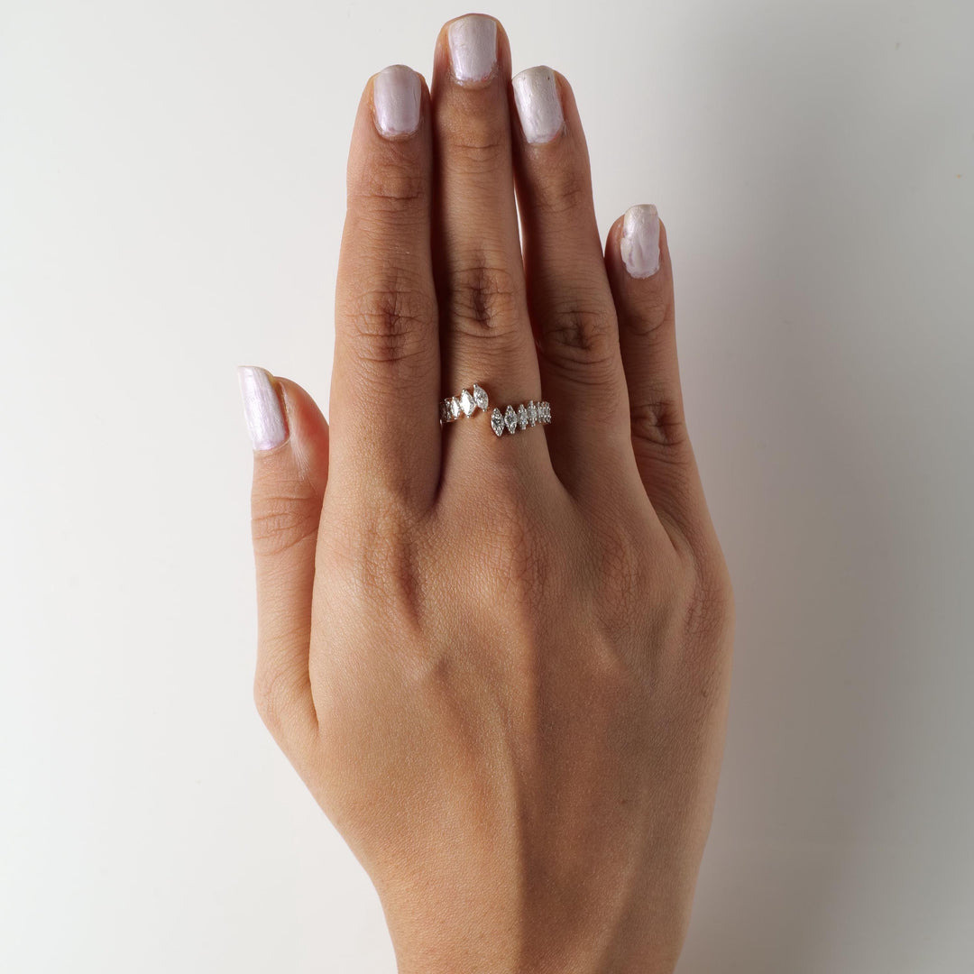 Lab Grown Marquise Diamond Open Band Ring: 14k Solid Gold Split Band Ring, Everyday Jewellery, Certified Jewelry