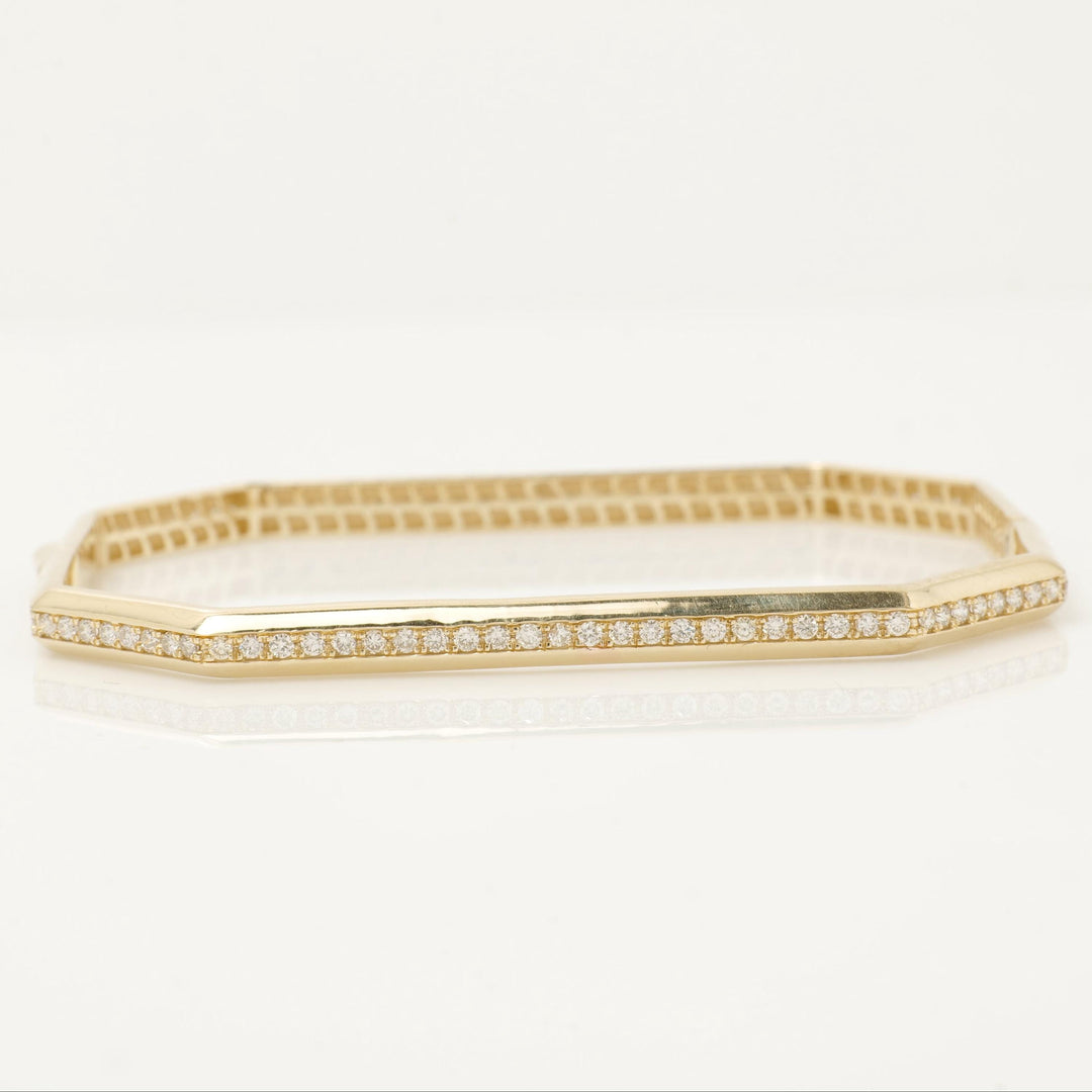 Hexagon Natural Diamond Bangle: 14k Solid Gold Geometric Stacking Bracelet, Certified Jewelry