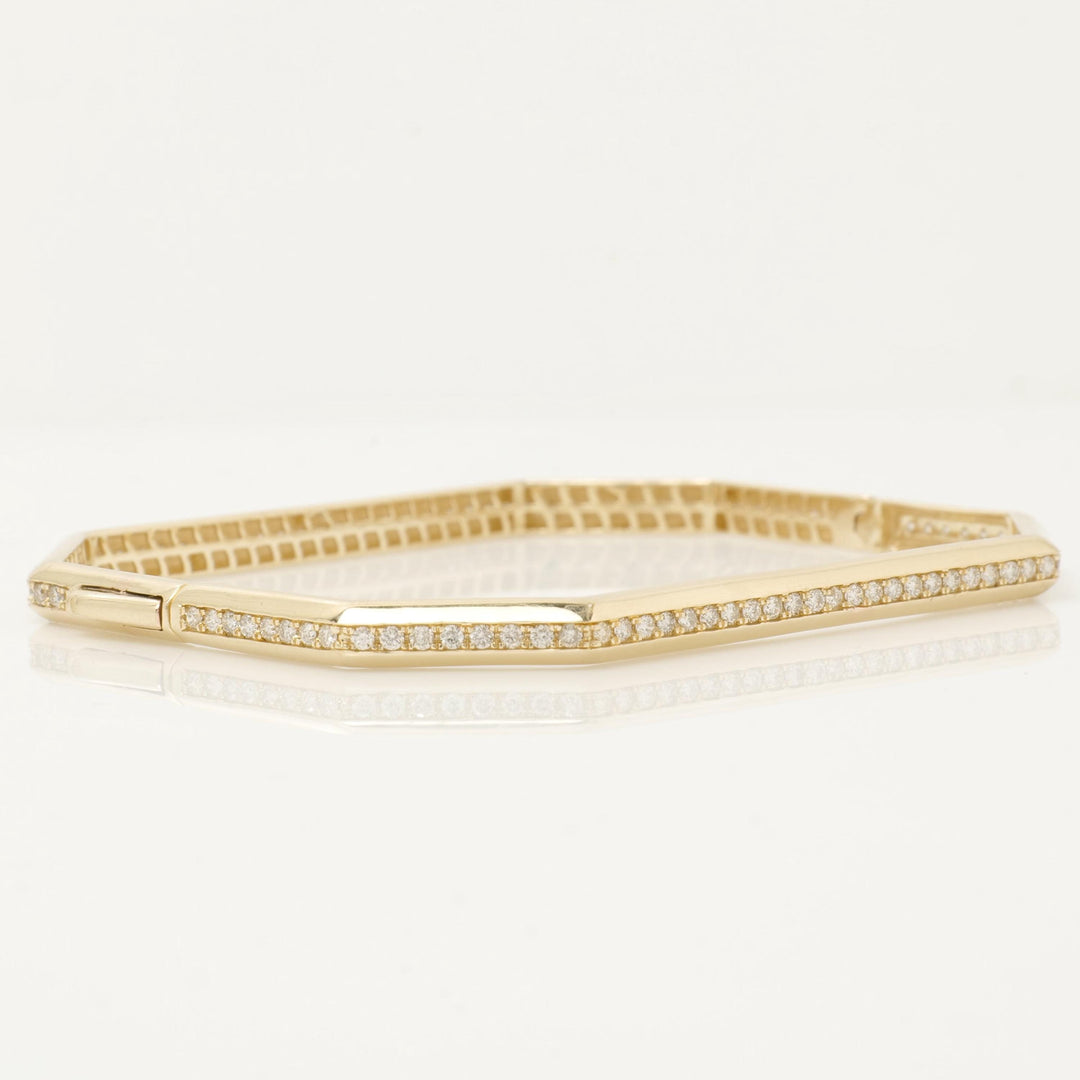 Hexagon Natural Diamond Bangle: 14k Solid Gold Geometric Stacking Bracelet, Certified Jewelry