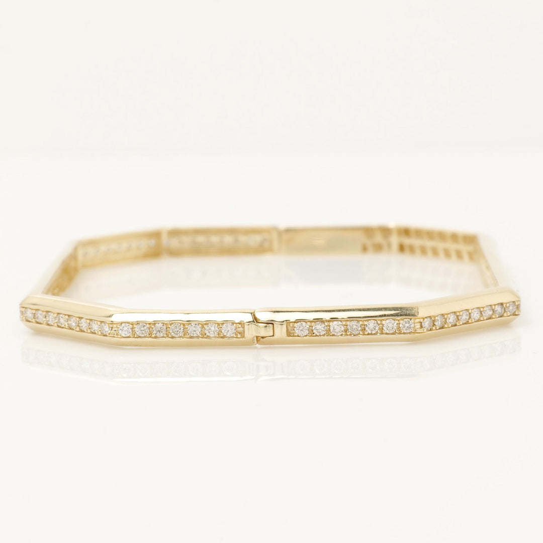Hexagon Natural Diamond Bangle: 14k Solid Gold Geometric Stacking Bracelet, Certified Jewelry