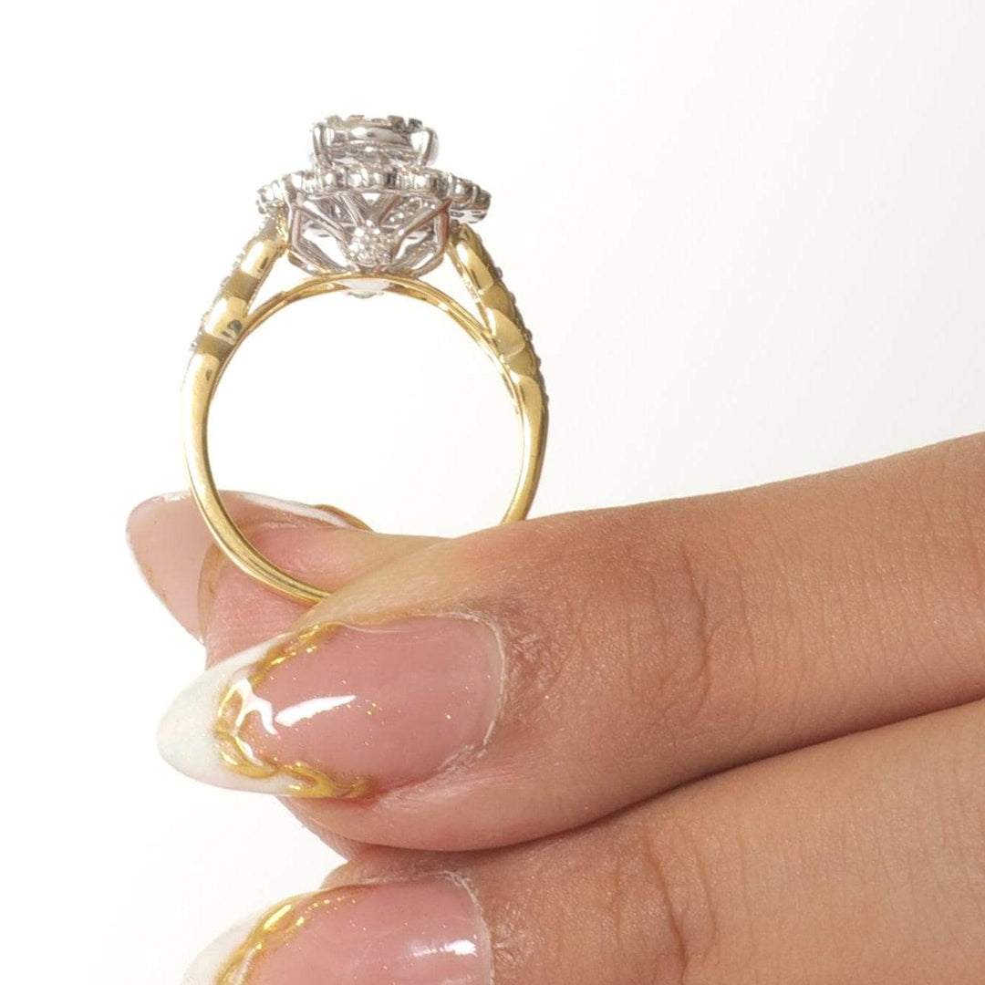 Floral Halo Cluster Natural Diamond Ring: 14k Solid Gold Engagement Proposal Jewellery, Certified Jewelry