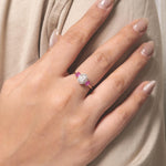 Load image into Gallery viewer, Natural  Oval Diamond &amp; Ruby Ring: 14k Solid Gold Halo Three Stone Ring, Certified Jewelry
