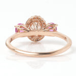 Load image into Gallery viewer, Natural  Oval Diamond &amp; Ruby Ring: 14k Solid Gold Halo Three Stone Ring, Certified Jewelry
