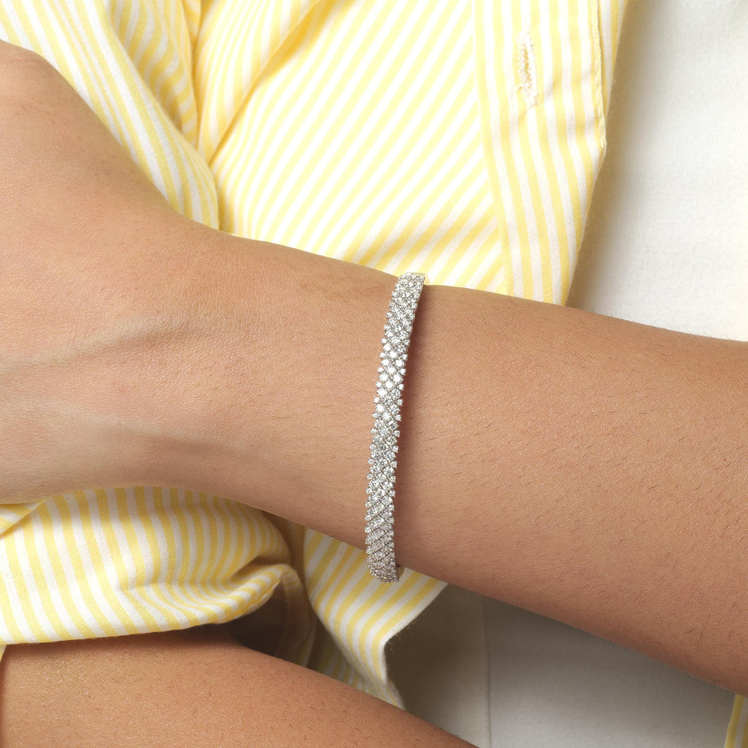Pavé Lattice Natural Diamond Bangle Bracelet: 14k Solid Gold Statement Stackable Jewellery, Certified Jewelry
