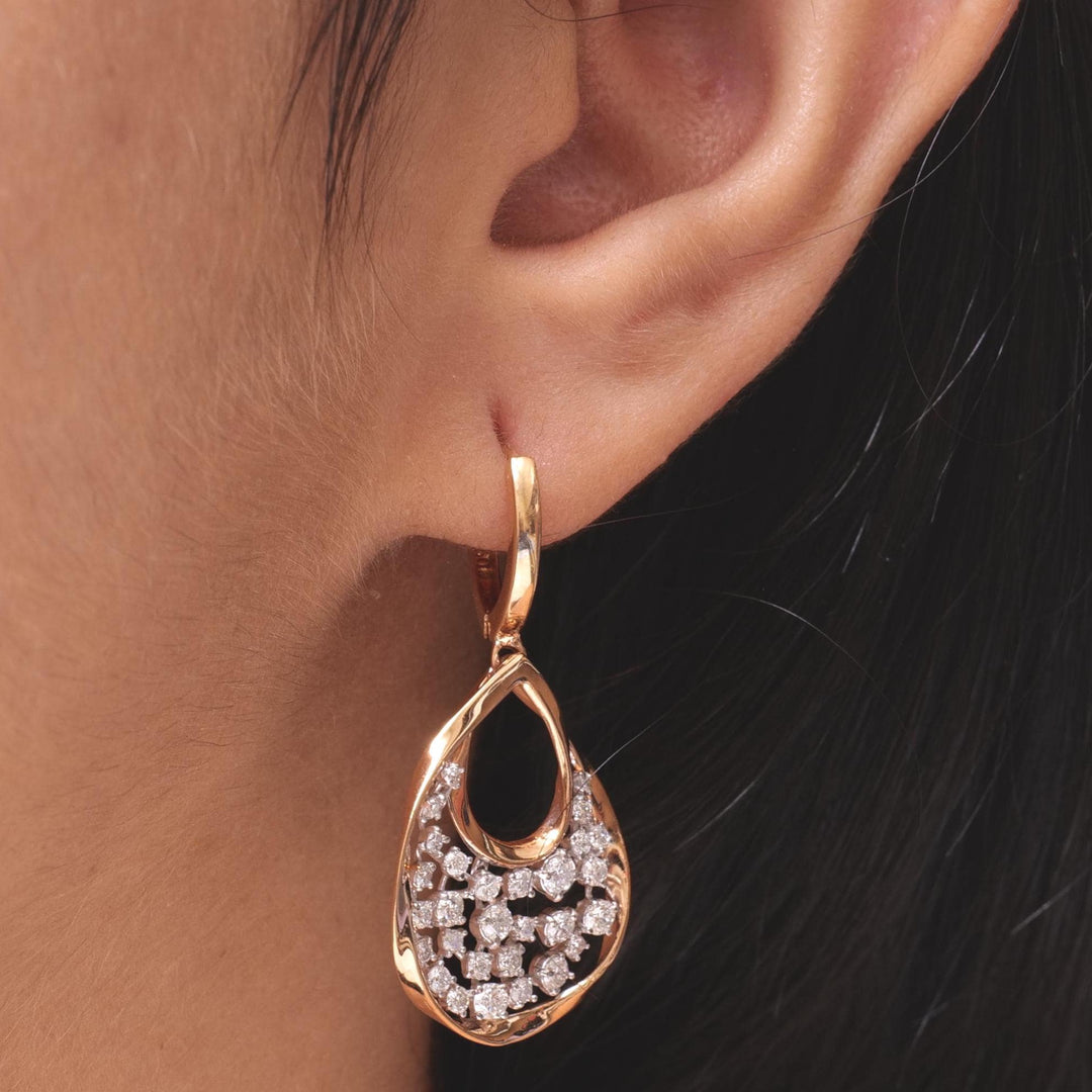 Teardrop Natural Diamond Dangle Earrings: 14k Solid Gold Drop Huggie Earrings, Certified Jewelry